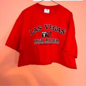 vintage Y2K Las Vegas High Roller Red Crop Top Shirt XL AAA tag Tourist Casino